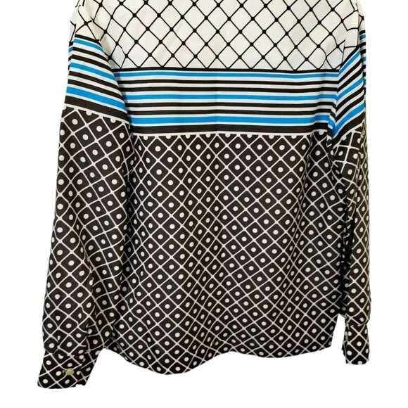 (974) Pykettes Vintage 70's Geometric Print Long Sleeve Button Down Top - Picture 2 of 7